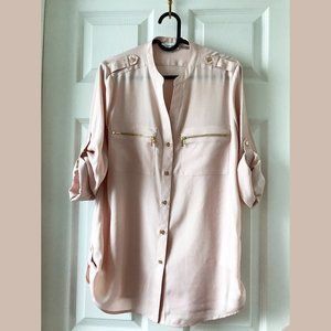 Calvin Klein Zip Pocket Gold buttons Roll Sleeve pink Shirt size S. Like New